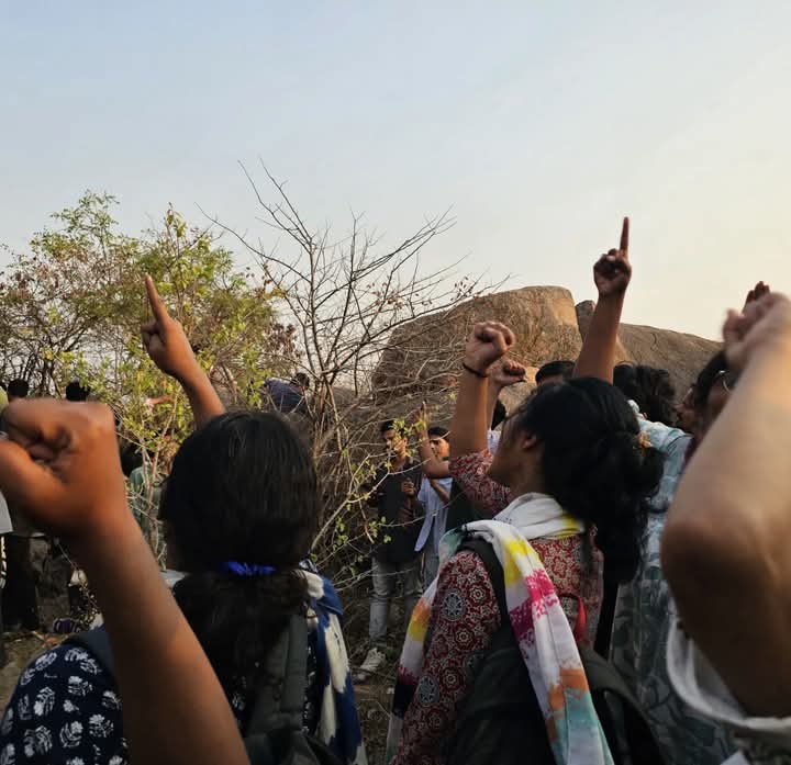Hundreds of students joined UoHSU's call for Bachao Mushroom Rock against the INC  led state government grabbing 400 acres of the university. A Joint Action Committee (JAC) was formed, comprising Students' Union, Workers' Union, Non-Teaching Staff Union, and Teachers' Association