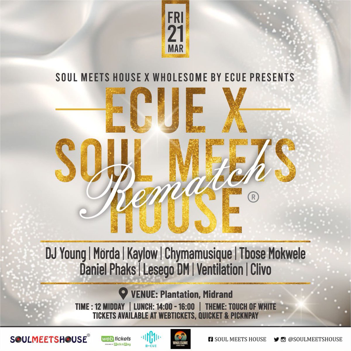 SoulMeetsHouse's tweet photo. Mature Music for Mature People
Public Holiday 21 March 2025
Tickets available at Pick n Pay or Webtickets
#SoulMeetsHouse #ScoreWithAbsa #MommyClubShowMax Rasool Carti Rosette Dudu https://t.co/YpCB0x77SG