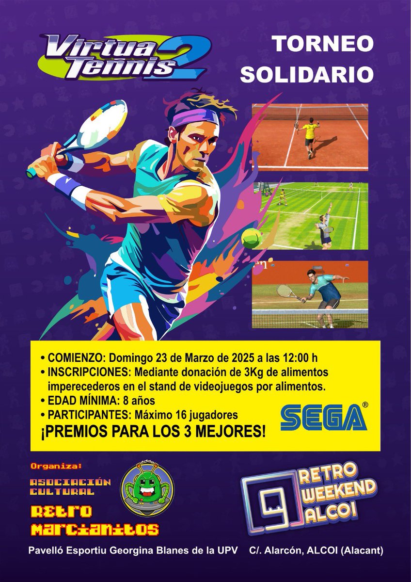 RetroweekendA's tweet photo. ¡TORNEO SOLIDARIO!
La peñita de Retromarcianitos será quienes os traeran estos pedazos juegazos para demostréis vuestra maestría. Para partícipar solo tenéis que donar mínimo 3k de alimentos imperecederos en el stand de @vxalimentos  y @socacovifa 
#retroweekendalcoi2025 https://t.co/hi3aU4rd2w