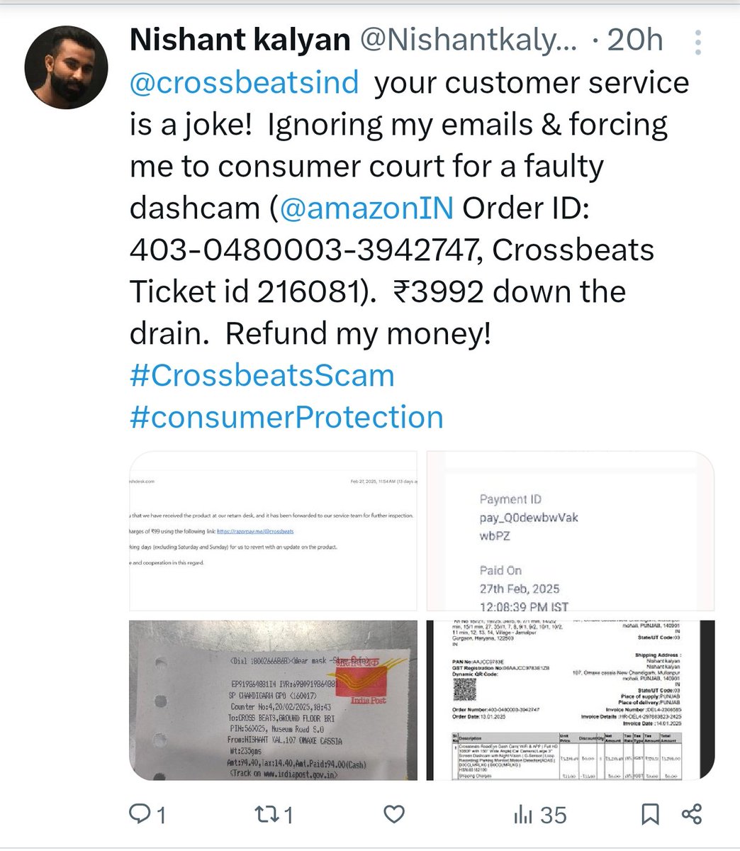 Nishantkalyan5's tweet photo. Hey @amazonIN, why are you selling such poor quality brands like @crossbeatsind? Their terrible service is breaking customer trust and damaging your reputation too. My product is with them, and there's no response to my email. #AmazonFail #CrossbeatsScam #CustomerService https://t.co/XHGETkLbGW