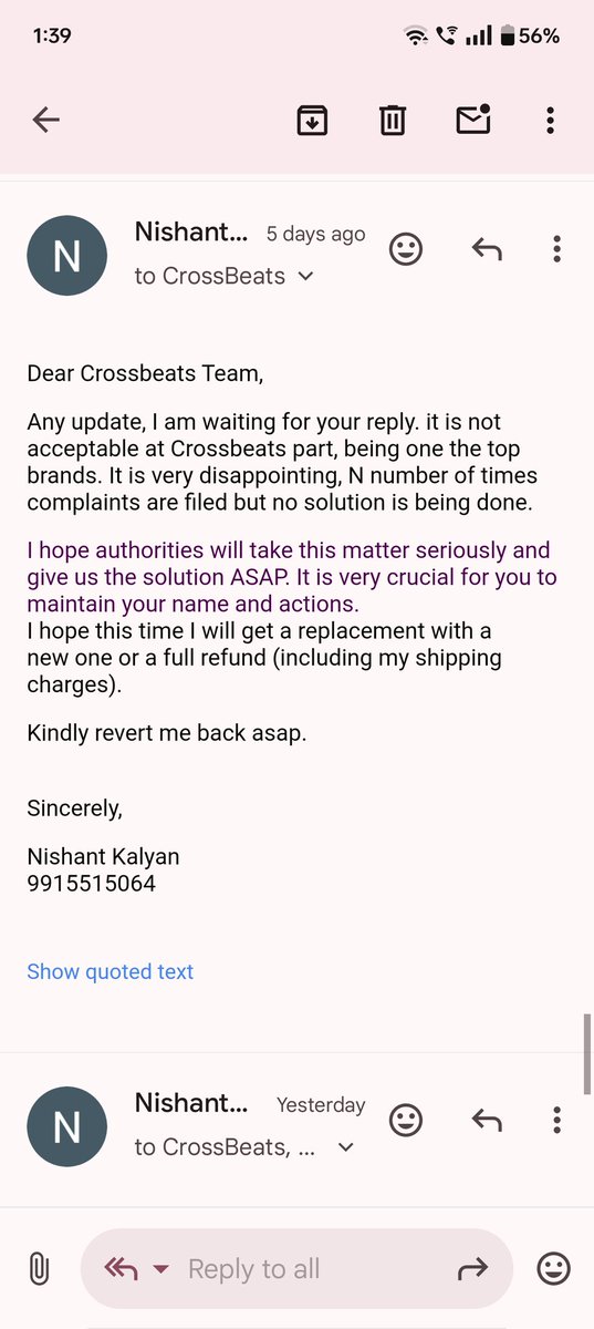Nishantkalyan5's tweet photo. Hey @amazonIN, why are you selling such poor quality brands like @crossbeatsind? Their terrible service is breaking customer trust and damaging your reputation too. My product is with them, and there's no response to my email. #AmazonFail #CrossbeatsScam #CustomerService https://t.co/XHGETkLbGW