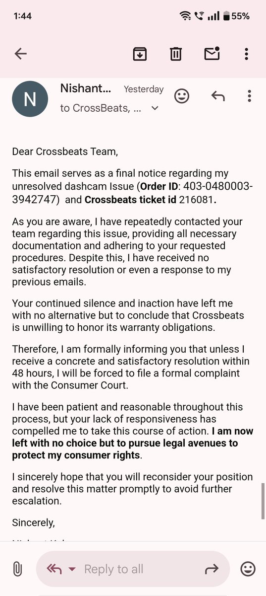 Nishantkalyan5's tweet photo. Hey @amazonIN, why are you selling such poor quality brands like @crossbeatsind? Their terrible service is breaking customer trust and damaging your reputation too. My product is with them, and there's no response to my email. #AmazonFail #CrossbeatsScam #CustomerService https://t.co/XHGETkLbGW