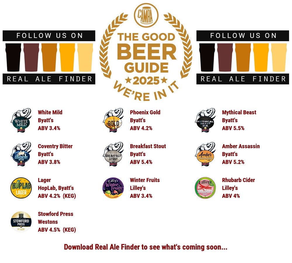 ByattsBrewery's tweet image. On the bar today 12-9pm 

Beer Board: bit.ly/2OqUuX5

#goodbeerguide @CAMRA_Official @ByattsBrewery @lilleyscider @covcamra @NuneatonCAMRA @Coventry_City
#RealAleFinder