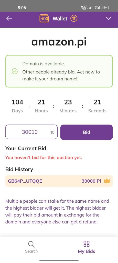 PiNewsMedia's tweet photo. 🚨BREAKING: Someone bid 30,000 $PI in the auction for an "amazon.pi domain name".

🔥.pi domain name campaign is currently ongoing. Also, do you want to buy or bid? 🤔

#PiNetwork https://t.co/ZfIcnkJ4hE