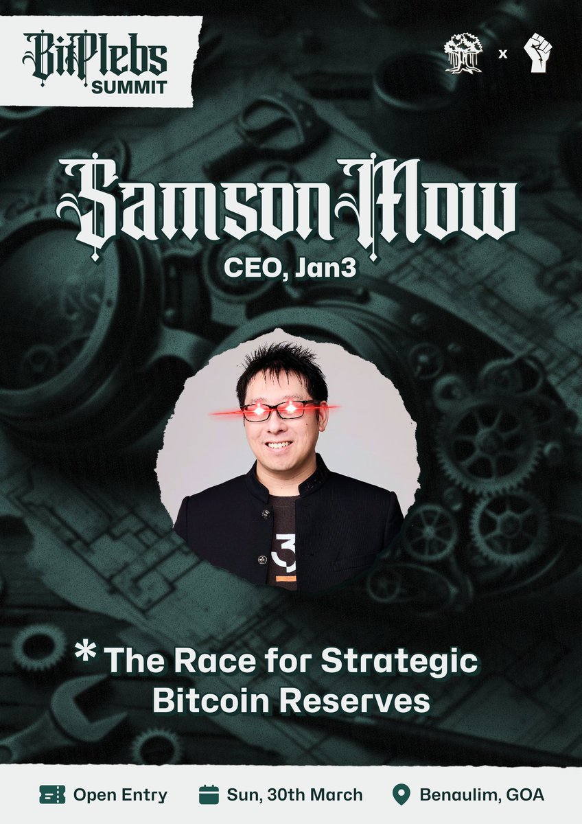 bitshala_org's tweet photo. JAN3 CEO @Excellion addresses Indian Bitcoiners virtually on The Race for Strategic Bitcoin Reserves at BitPlebs Summit, exploring Bitcoin’s role in economic sovereignty.
Open Entry. Limited Seats.
RSVP Now - https://t.co/a5p9nEqK12
🗓️ Sun, 30th March
📍 Benaulim, Goa https://t.co/IA1v1TXVBs