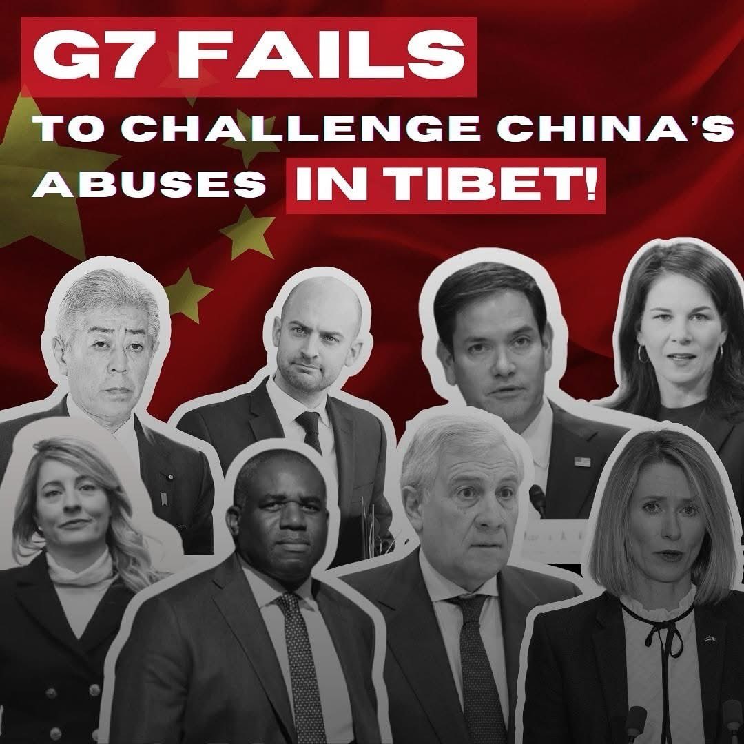 TibSolidarity's tweet photo. #G7 have failed us. It’s disappointing, irresponsible &amp; dangerous. #Tibet is facing an existential threat. @DavidLammy @melaniejoly @jnbarrot @ABaerbock @Antonio_Tajani @MofaJapan_en @marcorubio @kajakallas How bad does it have to get before you step up and challenge #China?! https://t.co/0IIR0l1ujn
