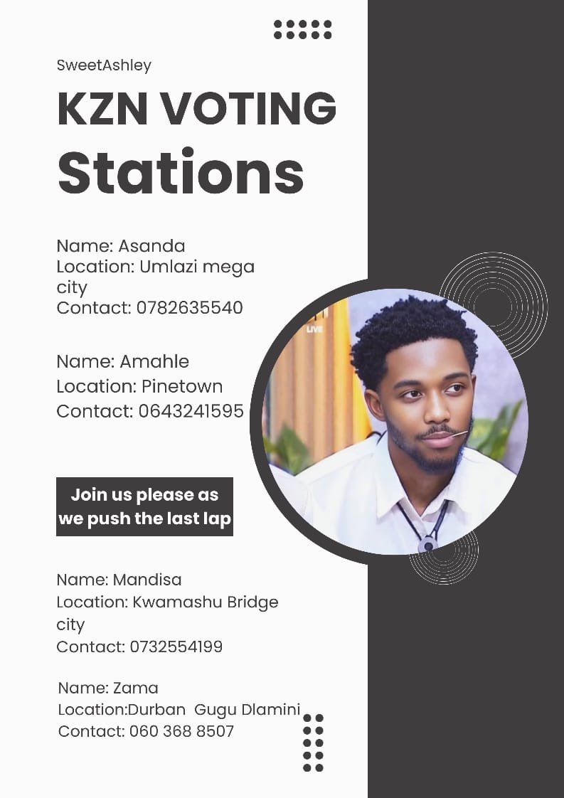 SlungileMbatha1's tweet photo. KZN Durban here is your voting stations.
Bring your phones, laptops, routers and numbers.

Please avail yourself and contact the below numbers for more clarity ❤️

 #BBMzansi
#SweetGuluva https://t.co/O2FgGkmOJg
