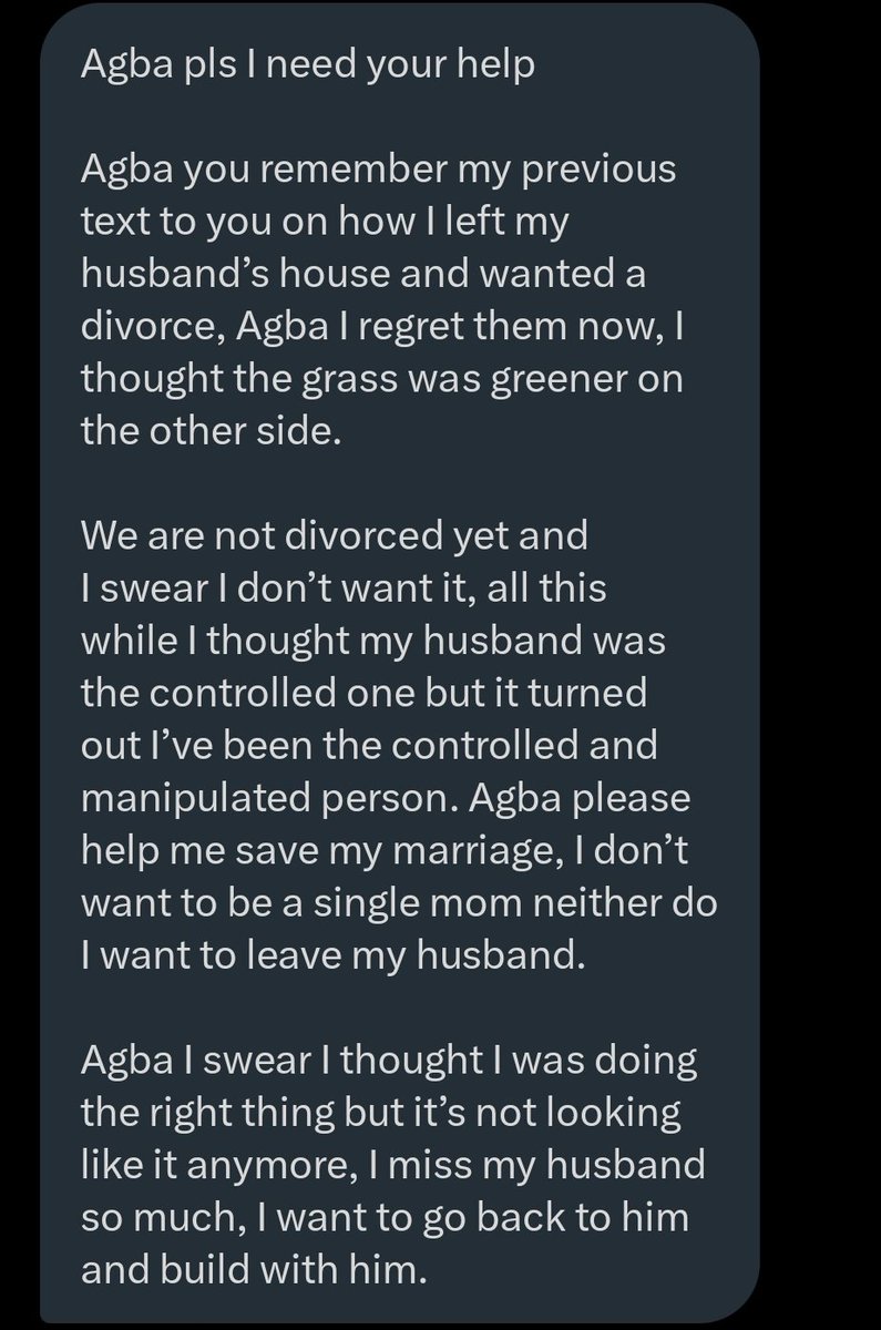 jon_d_doe's tweet photo. About a year ago, I adviced this married woman to focus on her marriage that was about to crash, &amp; stop being fixated on wedding ceremony.

She came later, with another story. I told her that I had no more advice for her.

Read her update as at today.

Read previous DM too. https://t.co/bblBsunAcO