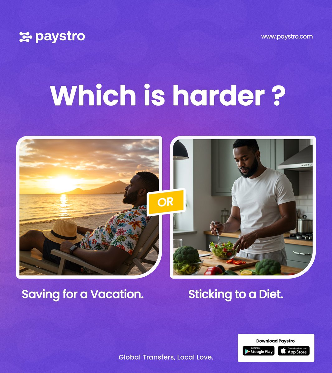 HeyPaystro's tweet image. Which is harder?

Saving for a vacation – Because treating yourself NOW is always tempting.
Sticking to a diet – Because fries don’t judge, but your scale does.

Let’s settle this! Drop an emoji below:
🌍 – Saving is the struggle
🍕 – Dieting is the real enemy
#DoMoreWithPaystro