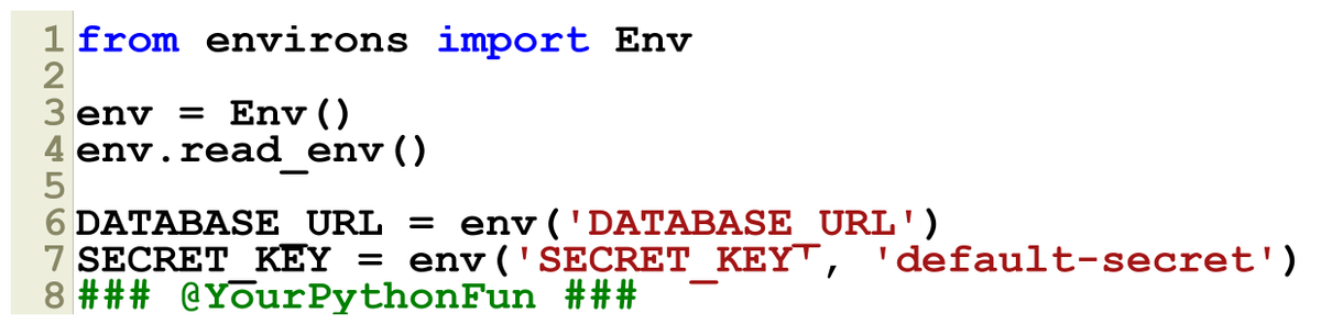 YourPythonFun's tweet image. 🌟 With Environs, managing environment variables is simplified and concise:

🔼 Code after using Environs:

This approach ensures cleaner and more readable code. 😊 #CleanCode #Environs