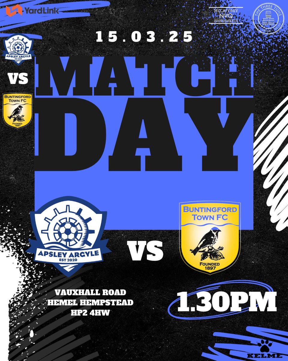 ApsleyFC's tweet image. 🔵⚽️ MATCH DAY ⚽️🔵

Today we host @BuntTownFC.

Sun is shining, come and support the lads! 

Bar is open 🍻☕️

🆚 @BuntTownFC 
📍 Vauxhall Road, Hemel Hempstead, HP2 4HW 
⏰ 1.30pm
🎟️ Free

#UptheArgyle