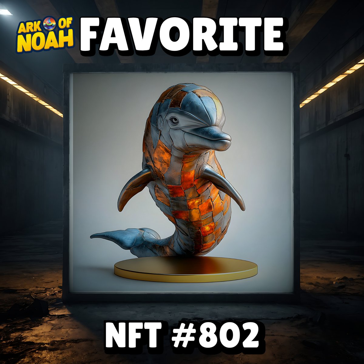 POyetoyan2928's tweet photo. Peep the NFT glow: my blockchain baby #802 is a degen’s delight—a Patchwork Dolphin in bronze chillin’ on a flat gold disk with grey eyes that drops lit visuals. Riding the Solana surge & moon vibes. HODL forever 🔥🚀 #ChainArt #SolanaGang #ARKOFNOAH https://t.co/O8bu7V1cy3