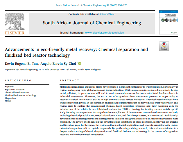 angelo_earvin's tweet photo. Congratulations to Kevin on publishing his paper in the South African Journal of Chemical Engineering (Q1, 94%)—a journey that began with his original thesis proposal! Grateful for students with teachable hearts. To God be the glory! 
Read the paper here: https://t.co/t2WJahGLjh https://t.co/dW05UKEYb3