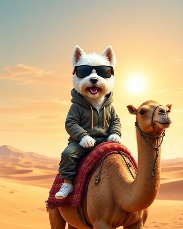 westie_secret's tweet photo. Through the scorching sands, Westie rides on—hoodie up, shades on, no turning back. The desert is just another chapter in the journey🏝️🐫
#WestieSecret #Unopened #desert #trending #viral #water #WhiteTerrier #DesertExplorer #Camel #Crypto #bitcoin #Solana #Web3 #Dune https://t.co/TjBO22Zb5L