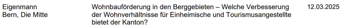 EigenmannSibyl's tweet photo. Die Thematik beschäftigt mich enorm. 🤔 Deshalb habe ich im Grossen Rat des @kanton_bern eine Interpellation eingereicht: Was kann der Kanton tun, um die Wohnsituation für Einheimische &amp; Tourismusangestellte in Berggebieten zu verbessern? @DieMitte_BE @Promontagna 🧵2/2 https://t.co/0vuD5cXntl