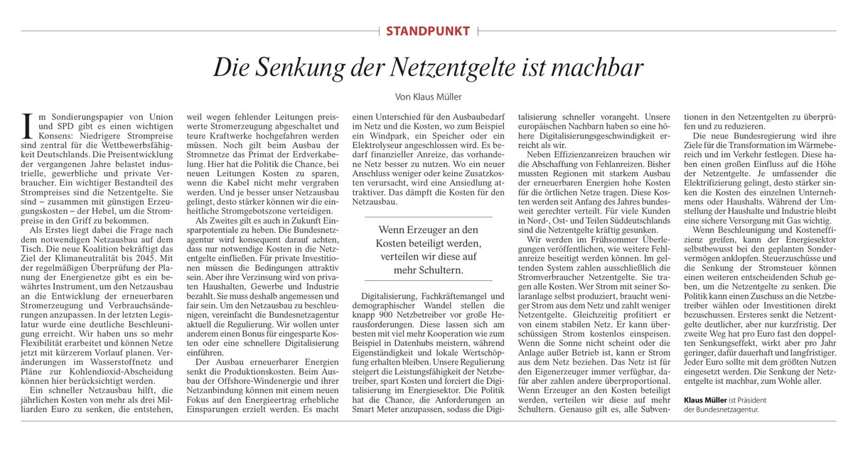 Klaus Müller (@klaus_mueller) on Twitter photo #Stromnetzentgelte senken:
1️⃣ Netzausbaubedarf überprüfen
2️⃣ Schnellerer Ausbau
3️⃣ Freileitungen
4️⃣ Bonus für Kostenersparnis
5️⃣ Offshore Planung optimieren
6️⃣ Lokalisierungssignale
7️⃣ Smart Meter optimieren
8️⃣ Erzeuger beteiligen
9️⃣ Stromsteuer senken & Zuschuss
<a href="/faznet/">Frankfurter Allgemeine</a> <a href="/bnetza/">Bundesnetzagentur</a> #Stromnetzentgelte senken:
1️⃣ Netzausbaubedarf überprüfen
2️⃣ Schnellerer Ausbau
3️⃣ Freileitungen
4️⃣ Bonus für Kostenersparnis
5️⃣ Offshore Planung optimieren
6️⃣ Lokalisierungssignale
7️⃣ Smart Meter optimieren
8️⃣ Erzeuger beteiligen
9️⃣ Stromsteuer senken & Zuschuss
<a href="/faznet/">Frankfurter Allgemeine</a> <a href="/bnetza/">Bundesnetzagentur</a>