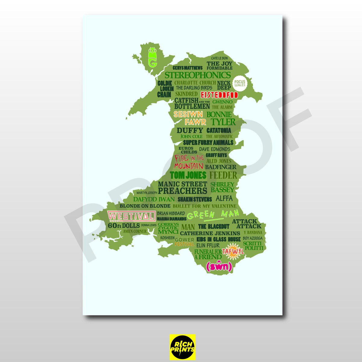 Welsh Bands &amp; Artists
#Wales #Welsh #Music #Bands #artists #Festivals #artwork #Design #Poster #Print #Manics #Stereophonics #TomJones #BonnieTyler #Skindred #ShirleyBassey #Funeralforafriend #Eisteddfod #SWN #Greenman #Westival #Focuswales