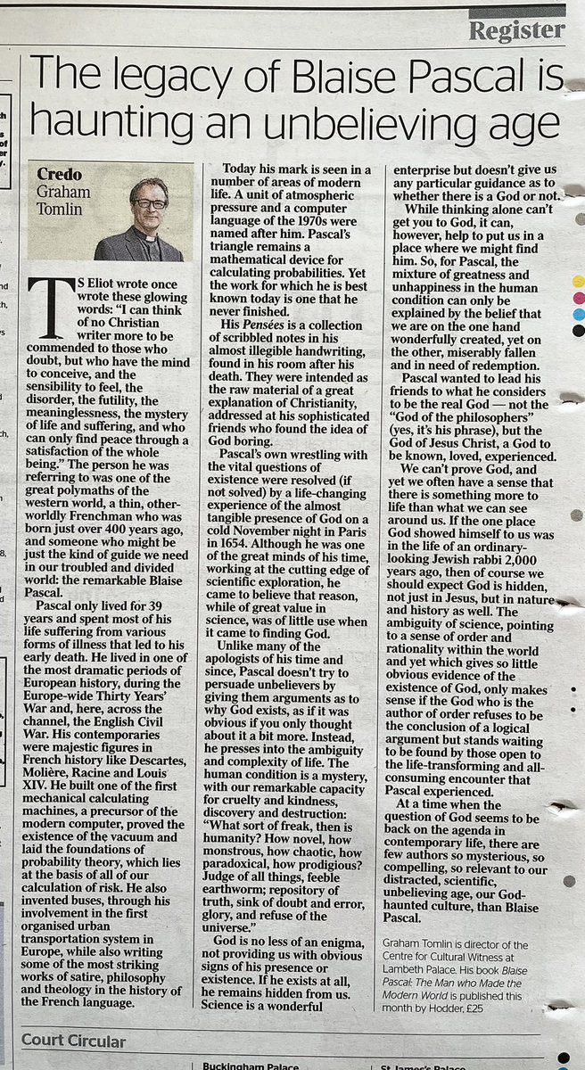 Graham Tomlin (@gtomlin) on Twitter photo A piece about the great Blaise Pascal in the Times today. A piece about the great Blaise Pascal in the Times today.
