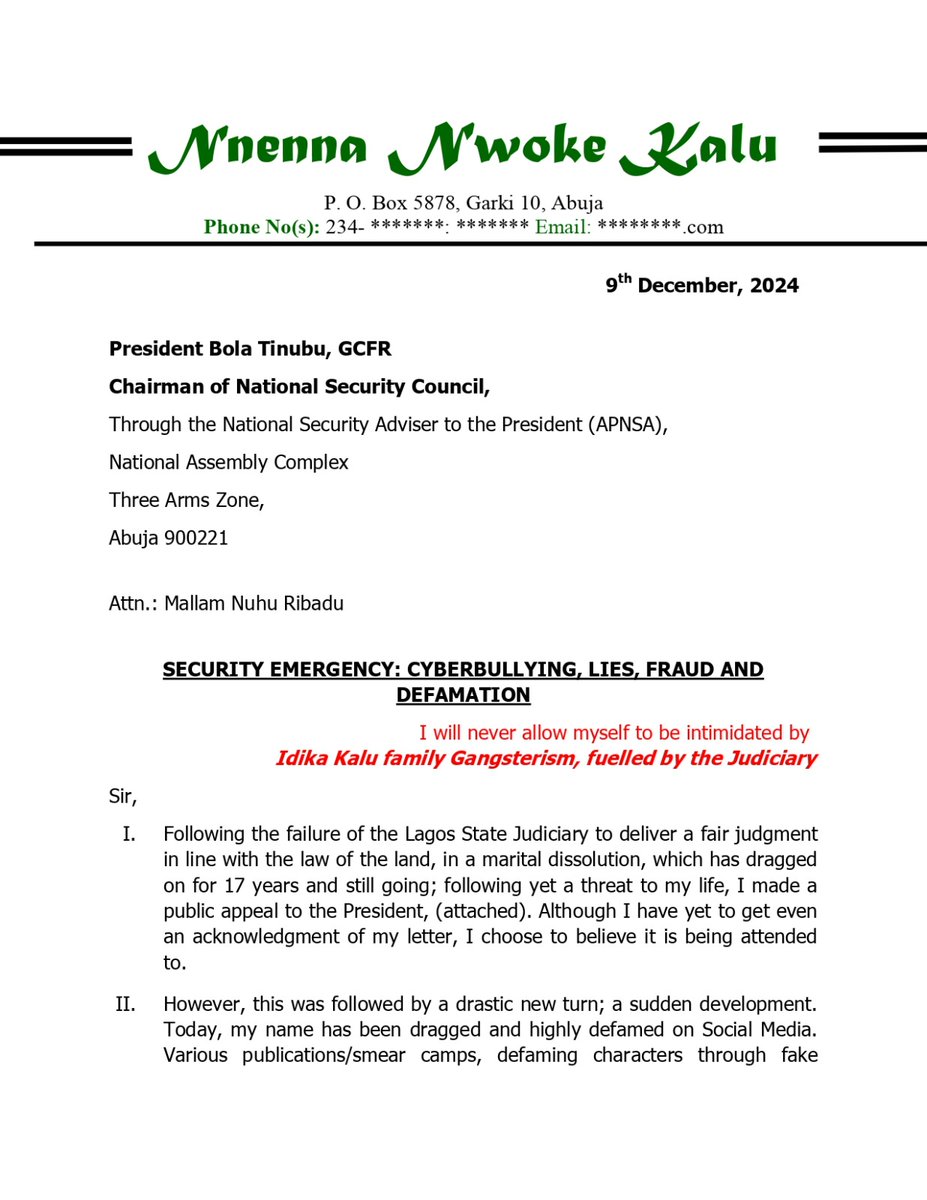 nnennablog's tweet photo. Good day, Dr. Kalu, this is the letter I wrote to the authorities, an extract of which I sent you, not wanting you to read it first from another source.  I heard you have been running around to see facts covered as is your assignment to cover the evil of your father's house; never correct them. But if anything has to change I'll call them by their real name -GANGSTERISM becomes  Criminalism/ Satanism. There is s level of evil that social position cannot mask or cover . This is one such!