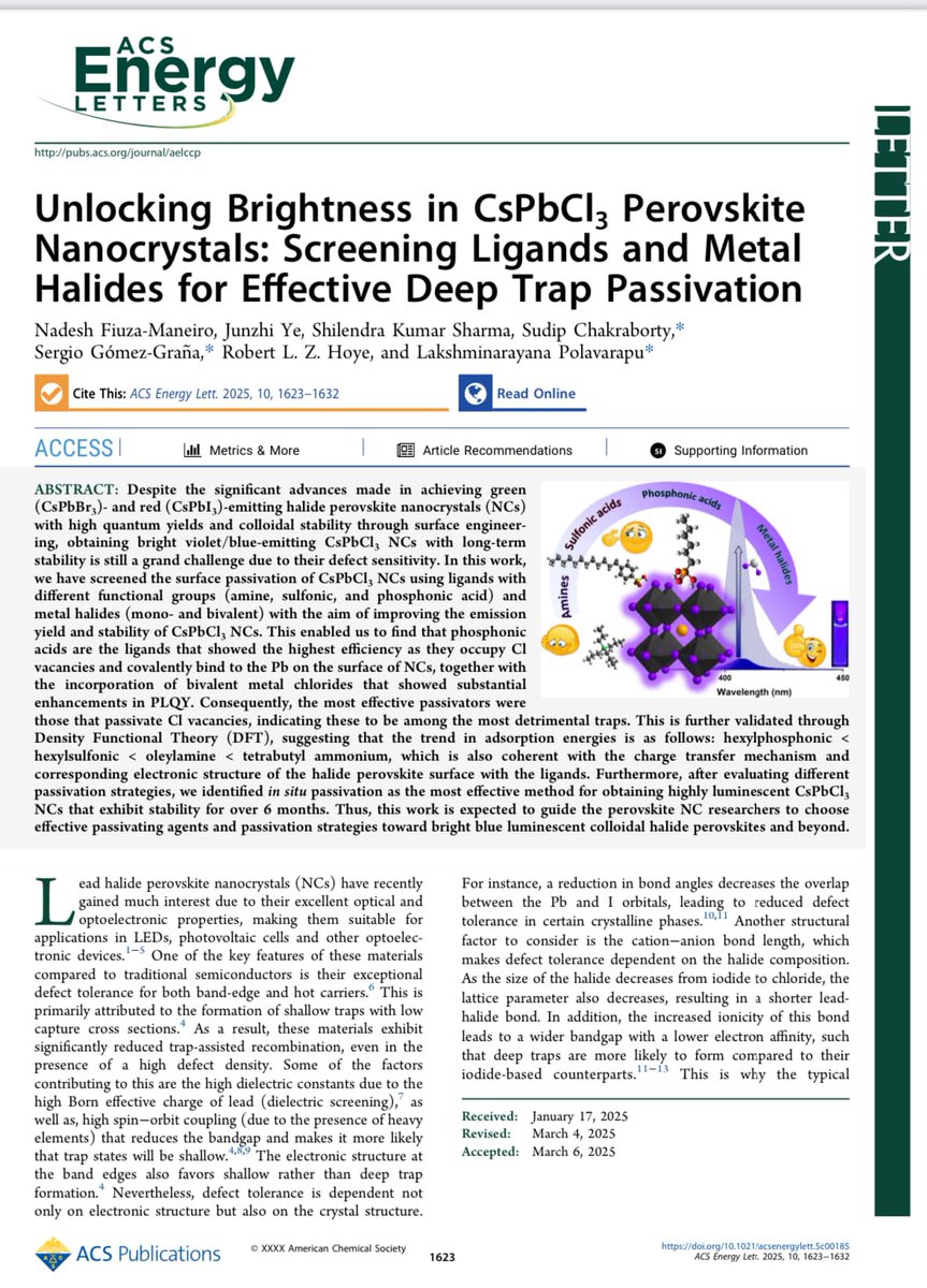 Sudip Chakraborty (@sudiplab) on Twitter photo Happy to share our 5th <a href="/ACSEnergyLett/">ACSEnergyLett</a>, where we have successfully complimented the exciting experiments of deep trap passivation through Screening of Ligands and Metal Halides in collaboration with <a href="/Polavarapu_Lab/">Lakshminarayana Polavarapu</a> form University of Vigo, Spain. It pubs.acs.org/doi/abs/10.102⦠Happy to share our 5th <a href="/ACSEnergyLett/">ACSEnergyLett</a>, where we have successfully complimented the exciting experiments of deep trap passivation through Screening of Ligands and Metal Halides in collaboration with <a href="/Polavarapu_Lab/">Lakshminarayana Polavarapu</a> form University of Vigo, Spain. It pubs.acs.org/doi/abs/10.102ā¦