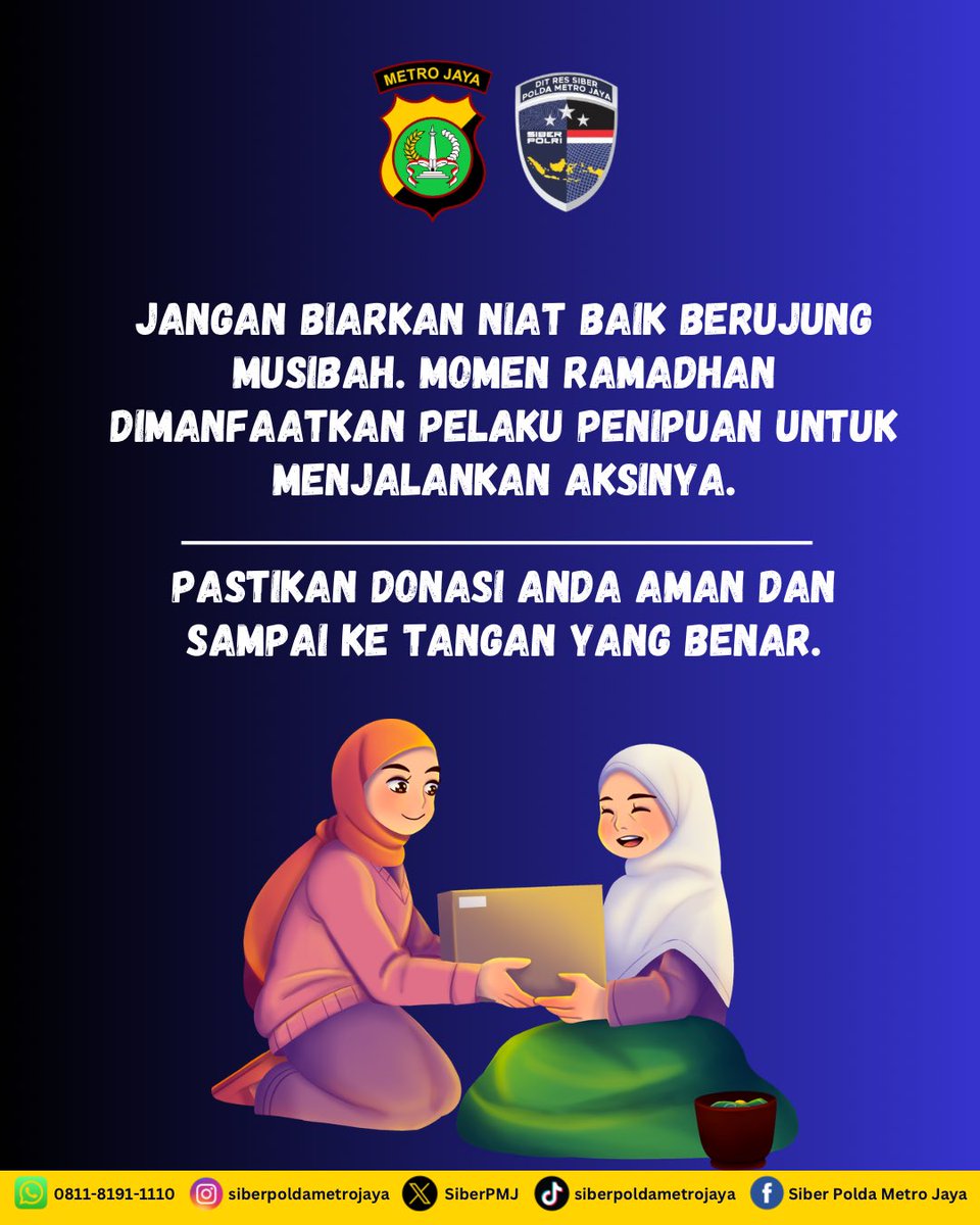 Jangan biarkan niat baikmu disalahgunakan! 🚫 Waspada penipuan berkedok donasi Ramadhan. Yuk, cari tahu cara menghindarinya! 💡 #WaspadaPenipuan #RamadhanBerkah #poldametrojaya #polripresisi
