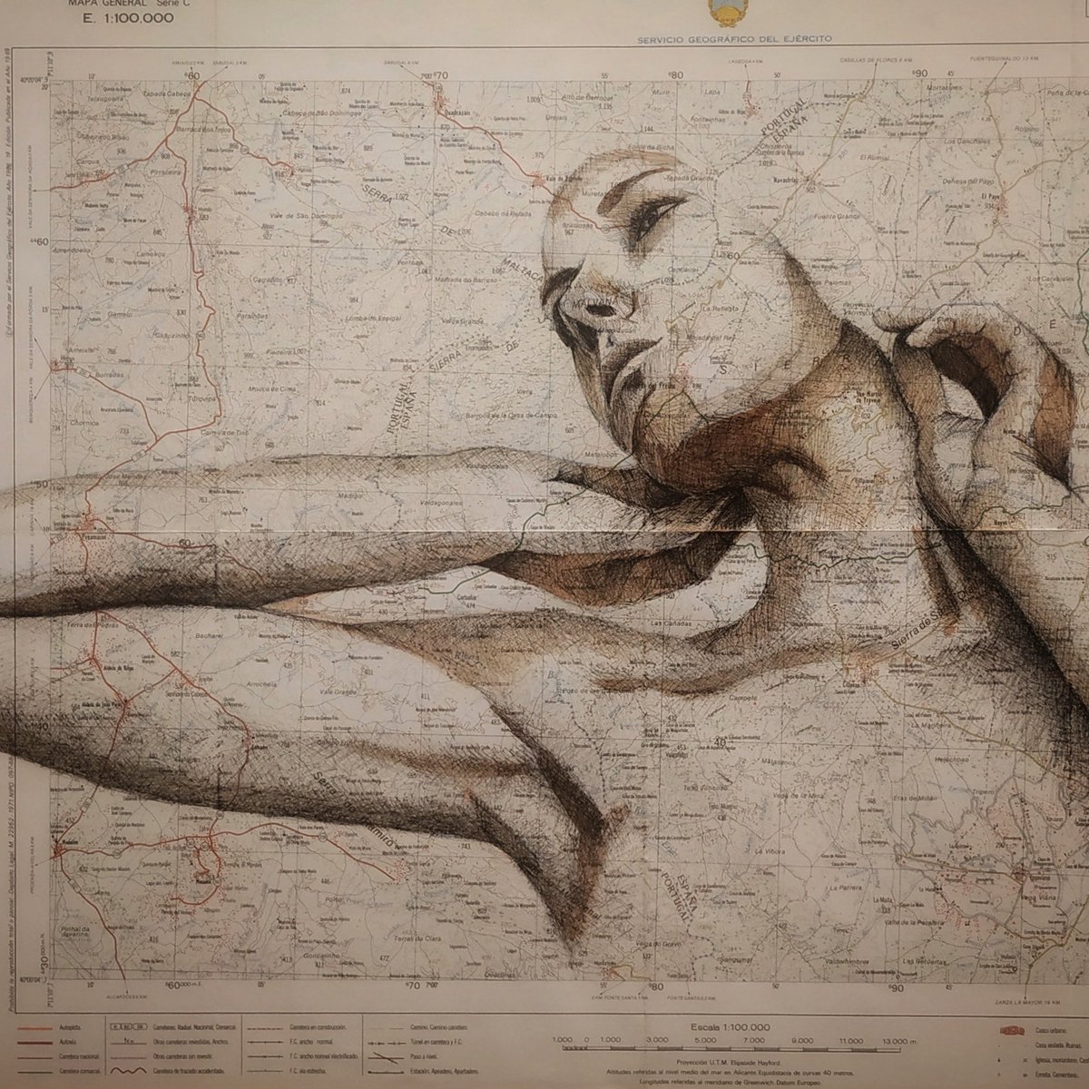 teninopia's tweet photo. @Avivir @IGNSpain A mí también me encantan los mapas... Empecé con un rotulador a seguir la ruta que iba a hacer y termino así.. 
@en_la_inopiart https://t.co/b2XiezS63W