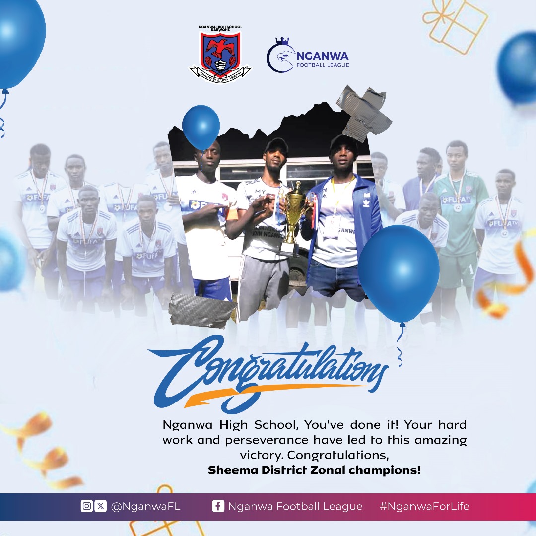 We are zonal champions of sheema🥇🥇..A round of applause for the young lads <a href="/Nganwa_HS/">Nganwa High School</a> ,coaching staff led by coach Yusuf Mutebi ,iron lady <a href="/Rhonus_Aine/">Rhonus Aine</a> Headmaster and gallant OBs ..well done boys.Eagles must shine!!