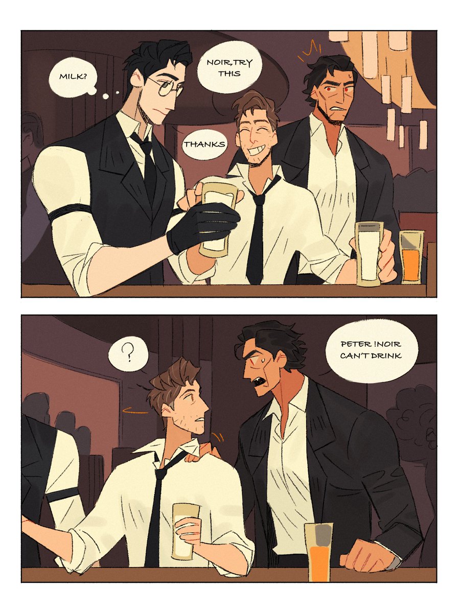 jueya0325's tweet photo. #spiderdads 
 #NoirPeterB
特工au
Peter didn't know noir was a bad drinker https://t.co/pVOJL2xTlB