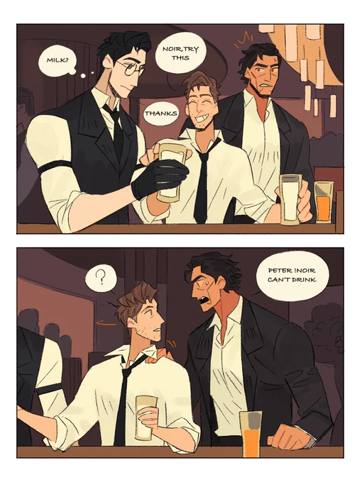 #spiderdads 
 #NoirPeterB
特工au
Peter didn't know noir was a bad drinker 