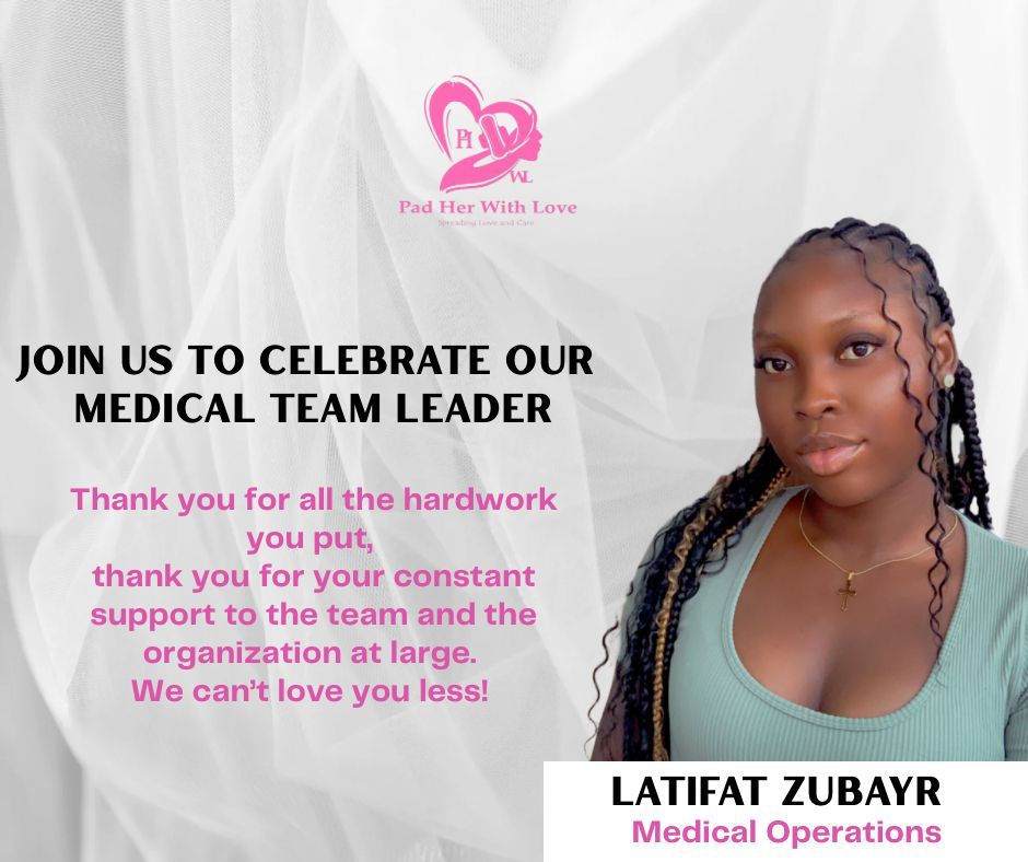 Pad_Her_'s tweet photo. Dear  Paddies😊,
Today  we're giving a big shout-out to @_latteefahh for being an outstanding leader in Medical Operations❤️ Thank you for your tireless efforts,your hard work does not go unnoticed. We're so lucky to have you in our corner.

#padherwithlove #menstrualhealth https://t.co/UWVtU7LEEC