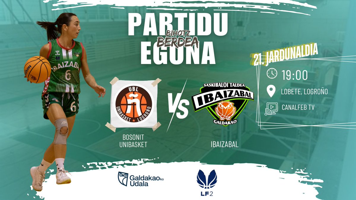 🔥𝙂𝘼𝙈𝙀 𝘿𝘼𝙔🔥

#LF2
2️⃣1️⃣.Jardunaldia
⏰ 19:00
🆚 <a href="/cdunibasket/">Unibasket Logroño</a>
🏟️ Lobete, Logroño
📺:canalfeb.tv/live?l=BD98BFE…

🟢 Etxetik gertu taldeko liderraren aurka arituko gara gaur! Oso indartsu dabiltz errioxarrak, baina, zergatik ez? Bultza!