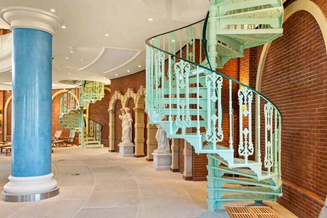 BritishSpirals's tweet image. To provide guests with access from the pool to the mezzanine, the #NirvanaSpa designers included two, large-diameter victorian spiral #staircases in alternative rotations, to sit either side of the main entrance to the suite. Read more: zurl.co/WZGJI #SpiralStaircase