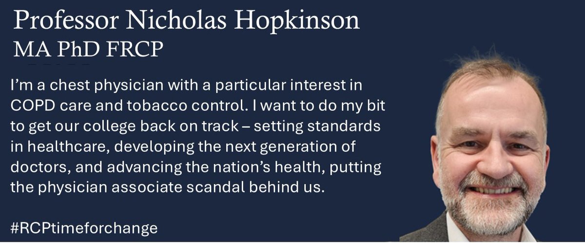 Nick Hopkinson (@copddoc) on Twitter photo It's an honour to be nominated to stand for <a href="/RCPhysicians/">Royal College of Physicians</a> council by <a href="/DrAsifQasim/">Dr Asif Qasim MA PhD FRCP</a>, Philip Pearson (<a href="/respirologist/">Philip Pearson</a>) and Martin McKee.
It's time to get our college back on track. I strongly support <a href="/DrAsifQasim/">Dr Asif Qasim MA PhD FRCP</a> for PRCP and <a href="/DrLKVaughan/">Louella Vaughan</a> for VP.
#VoteAsifQasim #RCPtimeforchange It's an honour to be nominated to stand for <a href="/RCPhysicians/">Royal College of Physicians</a> council by <a href="/DrAsifQasim/">Dr Asif Qasim MA PhD FRCP</a>, Philip Pearson (<a href="/respirologist/">Philip Pearson</a>) and Martin McKee.
It's time to get our college back on track. I strongly support <a href="/DrAsifQasim/">Dr Asif Qasim MA PhD FRCP</a> for PRCP and <a href="/DrLKVaughan/">Louella Vaughan</a> for VP.
#VoteAsifQasim #RCPtimeforchange