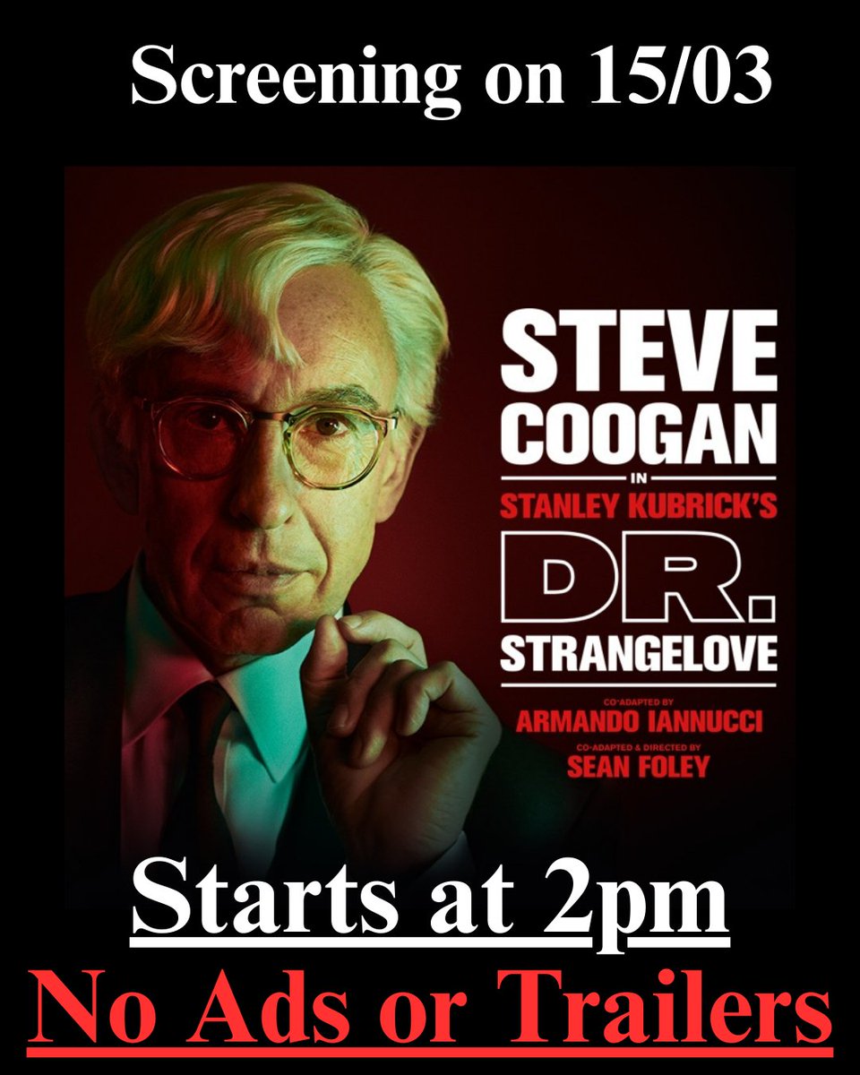 Today's preview screening of NT Live's Dr Strangelove will commence at 2pm, with no ads or trailers. There's still a few tickets left, you won't want to miss it!