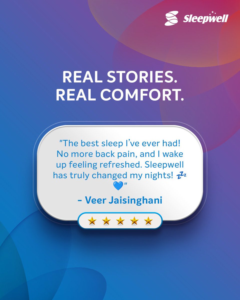 Sleepwell_ME's tweet photo. 💬 Real Stories. Real Comfort.
 Hear what our happy customers have to say! 🌙💙
 Your best night’s sleep is just a Sleepwell mattress away.

#CustomerLove #SleepTransformation #BetterNights #SleepwellExperience https://t.co/7ZFnRNviNh