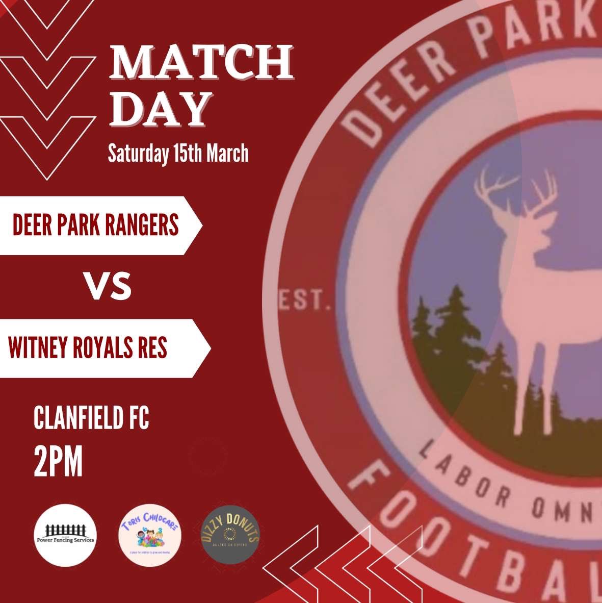 Deer Park Rangers🦌 (@dpr_fc) on Twitter photo ‼️ MATCH DAY ‼️
🆚 <a href="/WitneyRoyalsFC/">Witney Royals FC</a> Reserves
⏰ 14:00 KO
📍 Clanfield Football Club, OX18 2ST
🏟️ Radcot Road
🏆 Division 2
Sponsored by Power Fencing Services
#WeAreDPR 🦌 ‼️ MATCH DAY ‼️
🆚 <a href="/WitneyRoyalsFC/">Witney Royals FC</a> Reserves
⏰ 14:00 KO
📍 Clanfield Football Club, OX18 2ST
🏟️ Radcot Road
🏆 Division 2
Sponsored by Power Fencing Services
#WeAreDPR 🦌