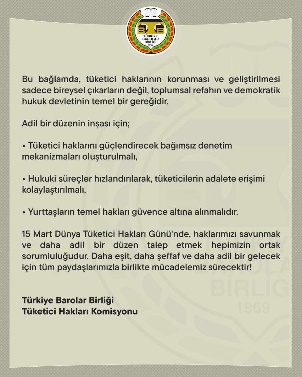 15 Mart Dünya Tüketici Hakları Günü

👉 barobirlik.org.tr/Haberler/15-ma…