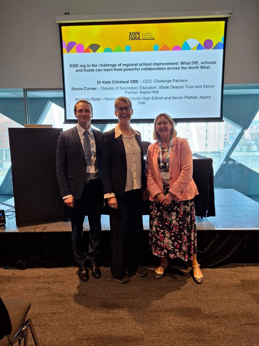 We are very proud of our Principal Mrs Ryan and our Director of Education Mr Corner as they shared our story of powerful collaboration across the North West with Challenge Partners alongside Dr Kate Chhatwal at the <a href="/ASCL_UK/">ASCL</a> conference yesterday. <a href="/ChallengePartnr/">Challenge Partners</a> <a href="/wdtrust/">Wade Deacon Trust</a>