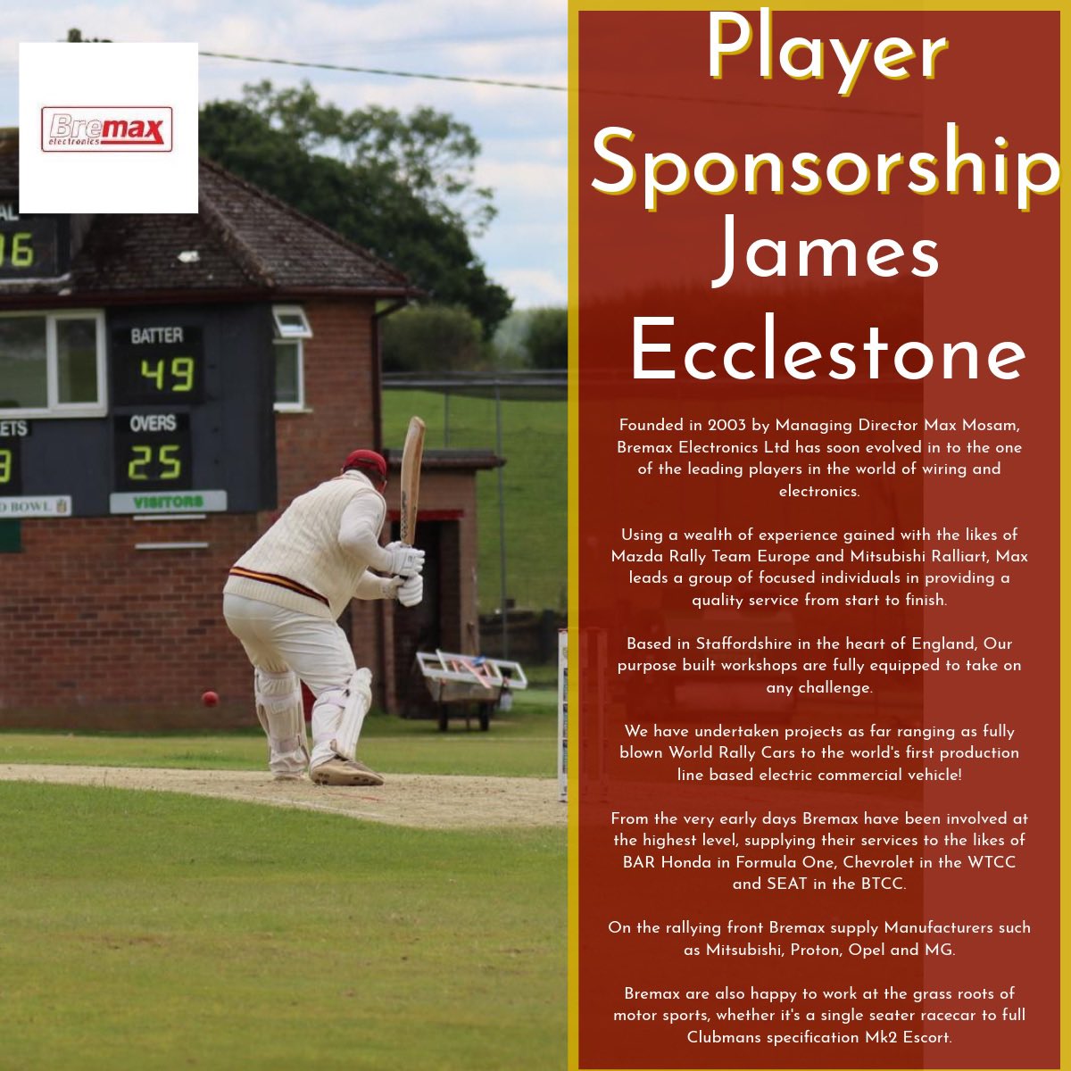 Little Stoke CC (@littlestokecc) on Twitter photo We are pleased announced to announce <a href="/bremaxltd/">Bremax Electronics</a> have agreed the Player Sponsorship of 1st XI Captain James Ecclestone for the forthcoming season, thank you for your continued support. We are pleased announced to announce <a href="/bremaxltd/">Bremax Electronics</a> have agreed the Player Sponsorship of 1st XI Captain James Ecclestone for the forthcoming season, thank you for your continued support.