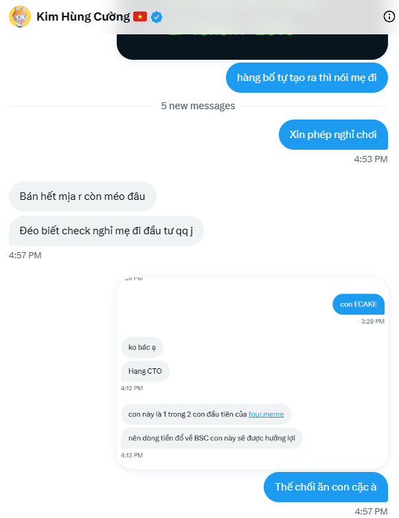 BearDegen_eth's tweet photo. Con lợn này @kimhungcuong  Deloy token trên @four_meme_ Shill láo xong lùa gà, anh em cẩn thận

=> nó deloy token $eCake trên four meme, nó gom hết hàng xong pump láo, dụ anh em vào đu đỉnh xong nó rug 

Đừng ai mua con $ECAKE này mua vào nó scam xong rug luôn là chắc ^^

CA: 0x219c2bd94c34d4417a4a99a1dce14ba95062a06a (SCAM Don't buy)

Bằng chứng là cái ví nó dùng để tạo các token từ trước, nó dùng $CAKE của nó hold để add pool =))))))))), đéo ai đời làm dự án đi add pool = cake bao giờ
https://t.co/kq9sgUdZai

=> Mày làm dự án đéo sai. Nhưng lươn khươn, tao hỏi thì đéo nói, trên đời là đàn ông, dám làm thì dám nhận. Không thì mua cái váy mà mặc vào ^^

=> Làm Dev đéo sai => Dev chơi ẩu mới sai.