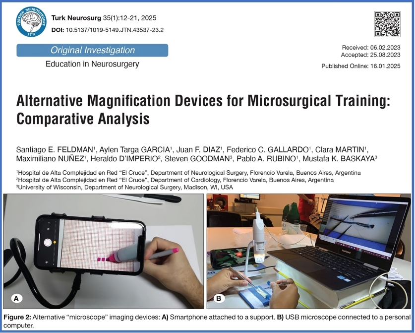JTN_Turkish's tweet photo. A Turk Neurosurg study shows smartphones &amp; USB microscopes can effectively train microsurgical skills, matching surgical microscope results. Skills transferred seamlessly.  Affordable innovation for neurosurgery! #Neurosurgery #MedEd https://t.co/77H2VbqNpx