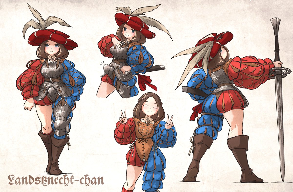ironlily_art's tweet photo. Landsknecht-chan and Reisläufer-chan