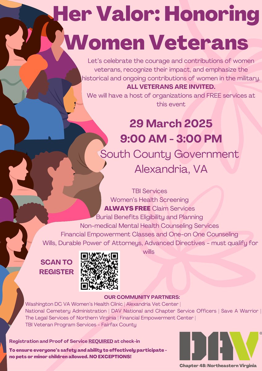 Please share!! In honor of #womenveterans ALL #veterans #free #DisabilityBenefits  #Legal #FinancialPlanning #womenhealth information #MentalWellness #TBI services and more. DD214 or VA health ID required. Register: eventbrite.com/e/her-valor-ho…