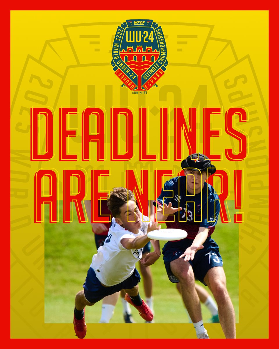 Deadlines for meal plans and team
transportation to and from Logroño are coming up!
Please make sure your team has applied if you need
those services.
.
.
#2025wu24
#wu24
#wfdf
#worldflyingdisc
#wfdfevents
#RoadToLogrono