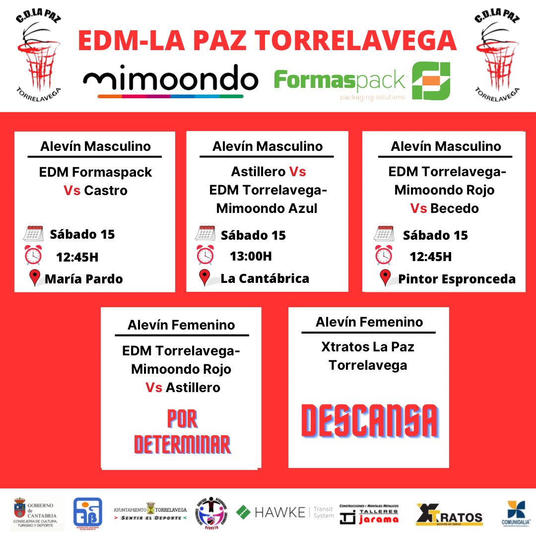 🏀| Estos son los partidos que disputamos esta semana.

¡Mucha suerte a todos!🍀🏀💪

#BaloncestoTorrelavega 
#SomosLaPaz