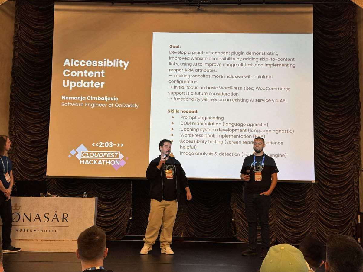 GoDaddy Pro (@godaddypro) on Twitter photo We are so excited that <a href="/bikcrveni/">Немања/Nemanja</a> and Anthony are leading a #CFHack2025 #Cloudfest project on #Accessibility. Be sure to stop by to chat with them, <a href="/EvanMHerman/">Evan Herman</a> and <a href="/courtneyr_dev/">@courtneyr_dev 🌻 #WCUS</a> this week. We are so excited that <a href="/bikcrveni/">Немања/Nemanja</a> and Anthony are leading a #CFHack2025 #Cloudfest project on #Accessibility. Be sure to stop by to chat with them, <a href="/EvanMHerman/">Evan Herman</a> and <a href="/courtneyr_dev/">@courtneyr_dev 🌻 #WCUS</a> this week.