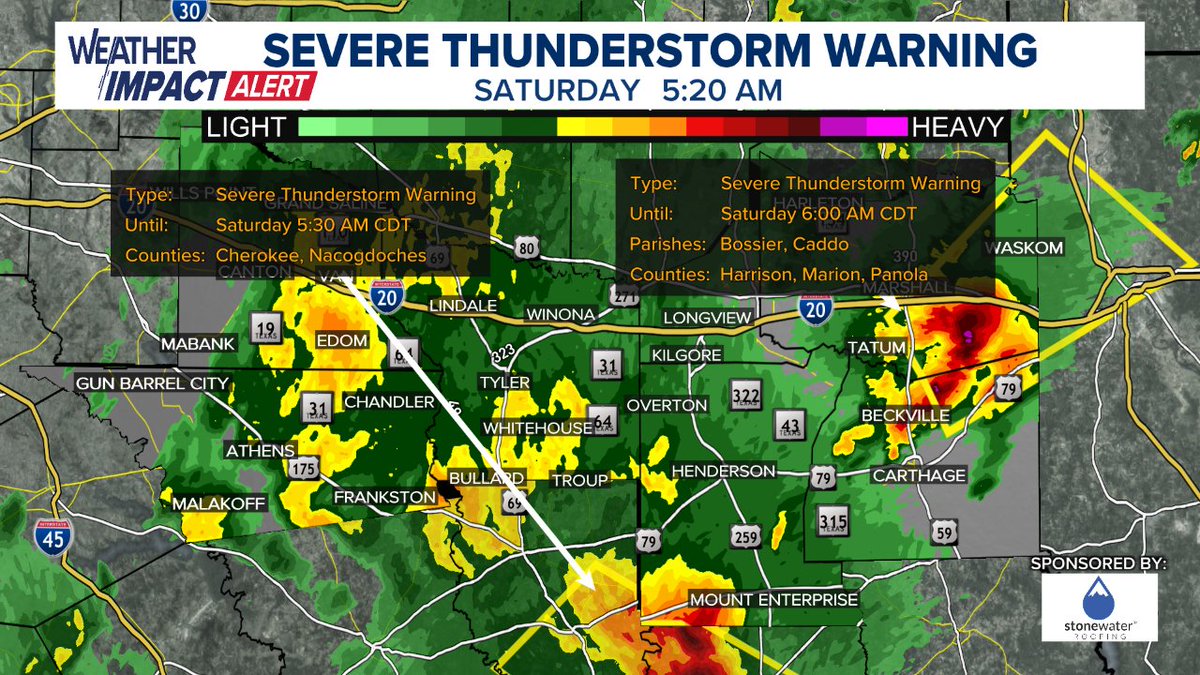 kytxcbs19's tweet photo. A SEVERE THUNDERSTORM WARNING has been issued. Immediate details are in the picture below, more information on our website at https://t.co/HQnDiTkpMU
#CBS19 #TXwx #ETXwx #EastTexas #Severe #Weather #ETXWeather https://t.co/bFFccliqzk