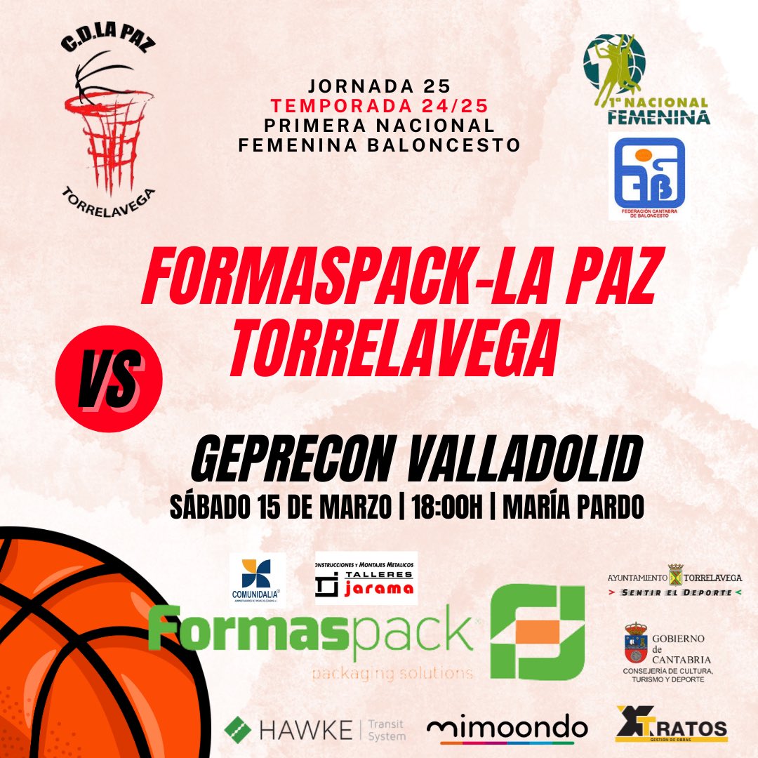 🏀| Nuestras chicas de Primera reciben hoy sábado en el María Pardo a un Geprecon Valladolid que no se lo va a poner fácil. ¡Os necesitamos a todos para animar!💪

🆚 @sanidubaloncesto 
⏰|18:00H
📍| María Pardo

¡¡VAMOS!!💪🍀🏀⛹️‍♀️

#BaloncestoTorrelavega
#SomosLaPaz