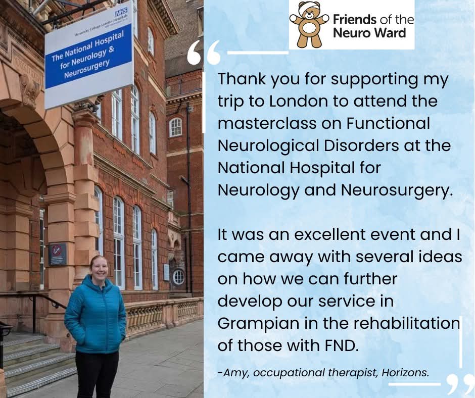 Horizons' occupational therapist Amy, recently attended a two-day conference in London on functional neurological disorders, funded entirely by your support! She's come back armed with ideas on how to benefit future patients. Proudto be investing in staff development 💛