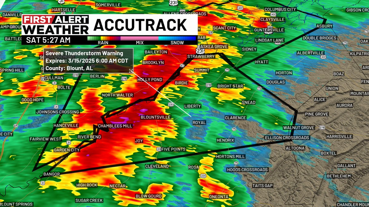 Meaghan Thomas (@megtomwx) on Twitter photo Severe Thunderstorm Warning for Blount County until 6am. Includes Blountsville, Liberty & Snead
<a href="/WBRCweather/">WBRC First Alert Weather</a> @WBRCNews Severe Thunderstorm Warning for Blount County until 6am. Includes Blountsville, Liberty & Snead
<a href="/WBRCweather/">WBRC First Alert Weather</a> @WBRCNews